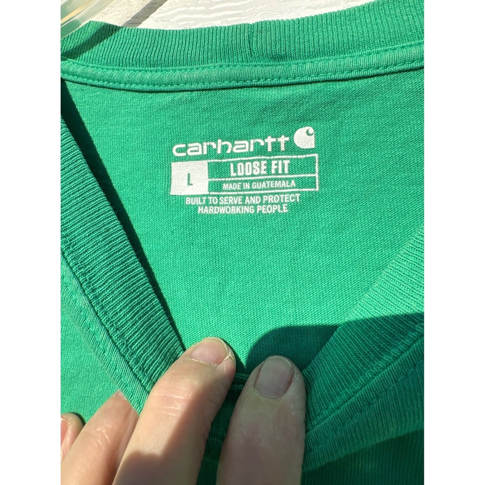 Carhartt Mens Loose Fit Long Sleeve Graphic Logo T-Shirt Green Large K287 - Picture 4 of 5